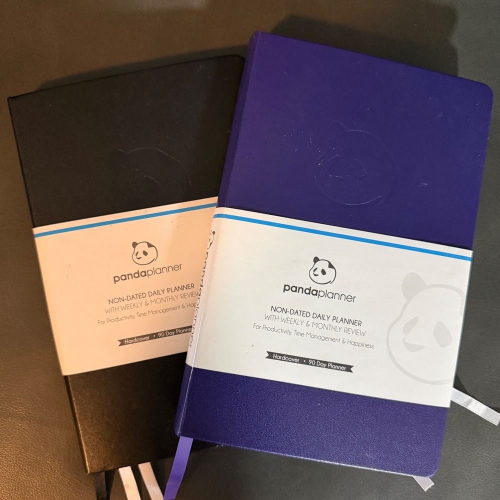 2 New pandaplanner Non-Dated Daily Planner Purple and Black